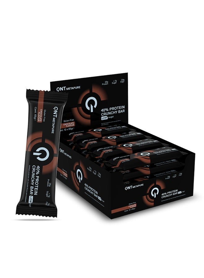 QNT 40% PROTEIN CRUNCHY BAR | 12 x 65g | CHOCOLATE FLAVOUR | Low Sugar, Triple Blend - Image 1
