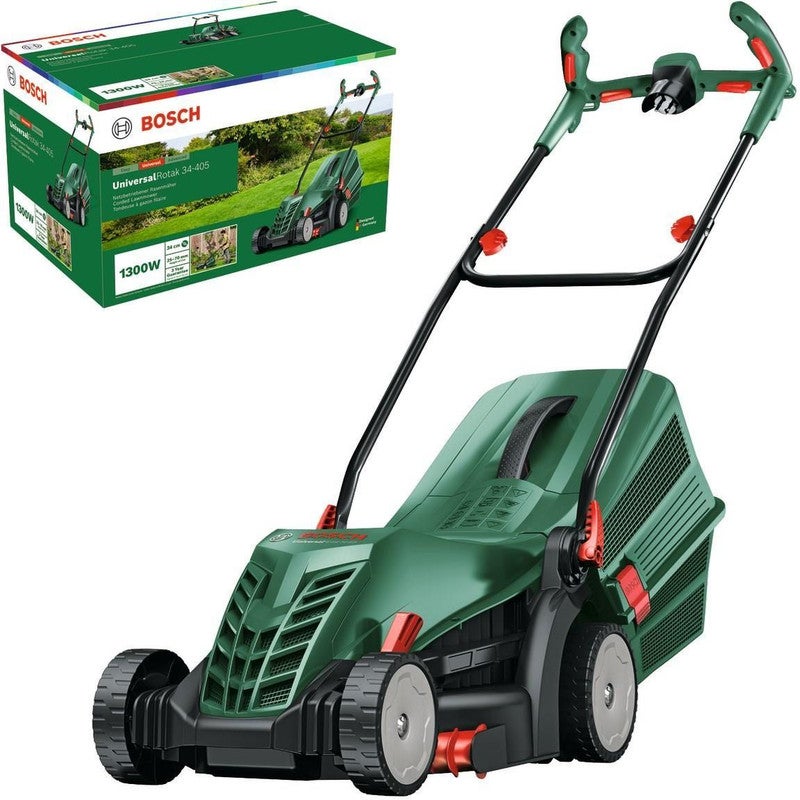 Bosch UniversalRotak 34-405 Electric Lawn Mower 1300W, 34 cm Cutting Width, 40L Grass Box – 06008A6401
