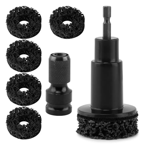 Ranjaner Wheel Hub Cleaning Tool Brake Hub Cleaning Kit with 5 Pads Wrenches Quick Rust Removal for Lug Studs and Rotors Fits Power Drill or 12 Impact Driven - Image 1