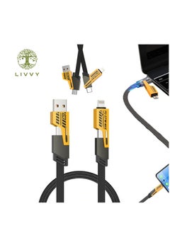 LIVVY 65W 4-in-1 Fast Charging Cable – USB C, USB A, Lightning & Type-C – كابل شحن سريع مضفر بطول 2 متر – Data Cable for iPhone 13/14/15/16, iPad, MacBook, Samsung S24/S23, Android – مع حامل كابل – يدعم PD & QC  - Image 1