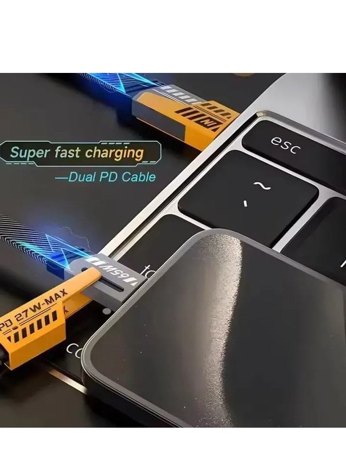 LIVVY 65W 4-in-1 Fast Charging Cable – USB C, USB A, Lightning & Type-C – كابل شحن سريع مضفر بطول 2 متر – Data Cable for iPhone 13/14/15/16, iPad, MacBook, Samsung S24/S23, Android – مع حامل كابل – يدعم PD & QC  - Image 4