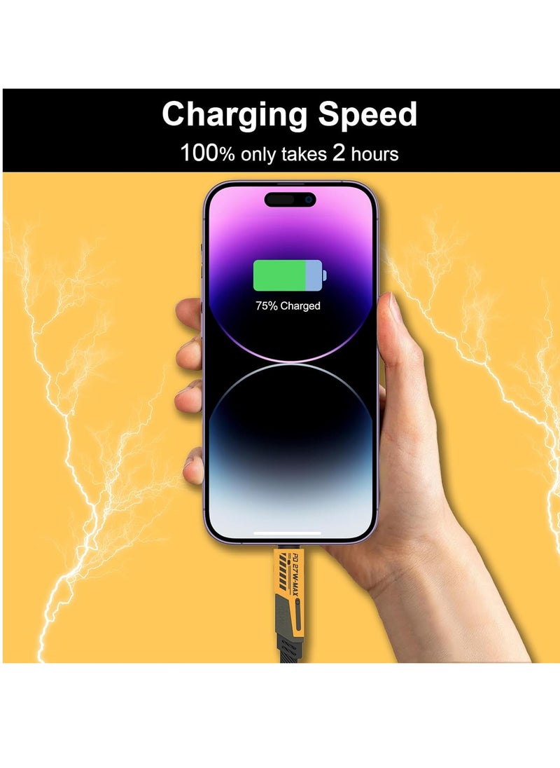 65W 4-in-1 Fast Charging Cable – USB C, USB A, Lightning & Type-C – كابل شحن سريع مضفر بطول 2 متر – Data Cable for iPhone 13/14/15/16, iPad, MacBook, Samsung S24/S23, Android – مع حامل كابل – يدعم PD & QC