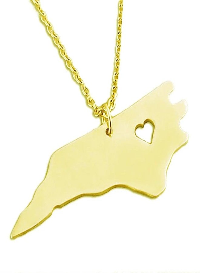 Art Attack Stainless Steel I Love North Carolina Tarheel Old North State Heart Map Pendant Necklace (Gold)