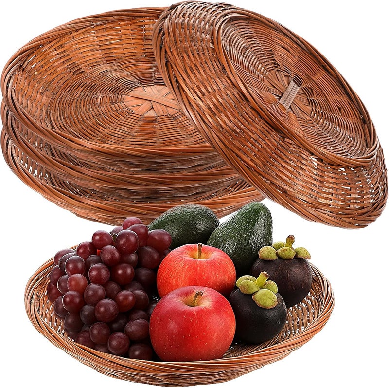 AojSup 4 Count 9.8 Inch Hand Weave Round Bamboo Paper Plate Holder, Premium Rattan Paper Plate Holder for Dinner Plates, Picnic, Wall Decorate and Rustic Party Decorate, Brown - Image 1