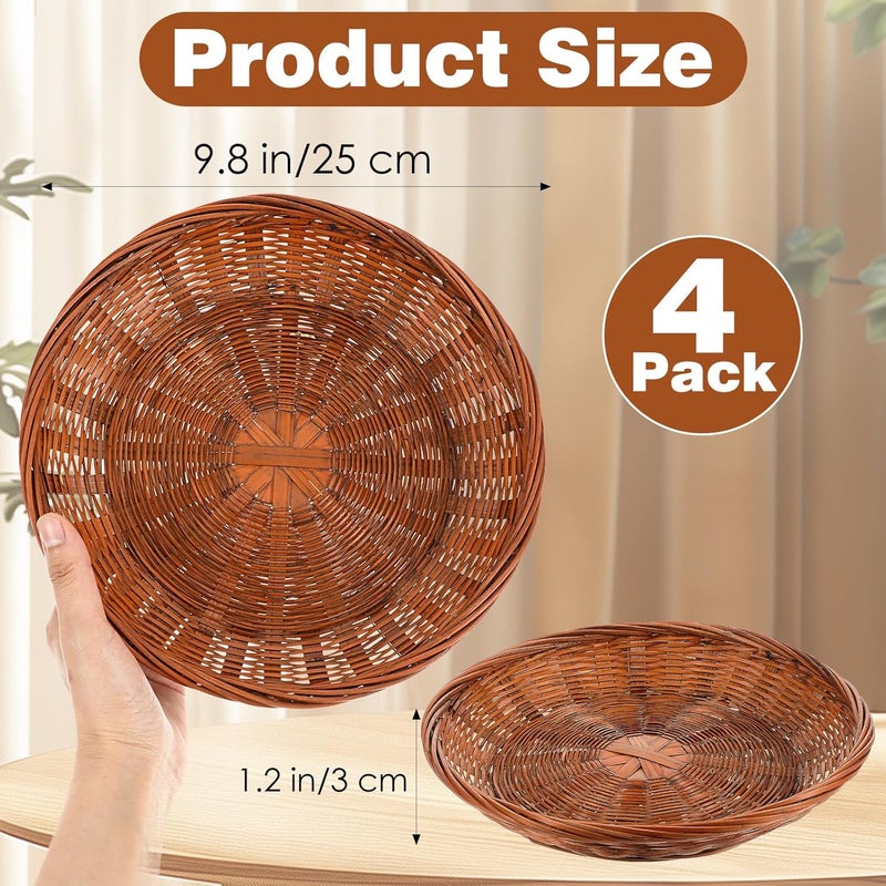 AojSup 4 Count 9.8 Inch Hand Weave Round Bamboo Paper Plate Holder, Premium Rattan Paper Plate Holder for Dinner Plates, Picnic, Wall Decorate and Rustic Party Decorate, Brown - Image 2