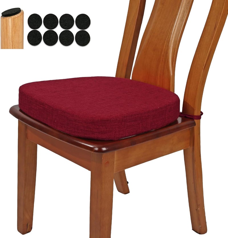 BUYUE Thickened 25 Original Linen Dining Chair Cushion UShape High Density Foam Comfortable Chair Pad for Kitchen Slip Resistant Indoor Seat Cushion 1 Piece Red - Image 1