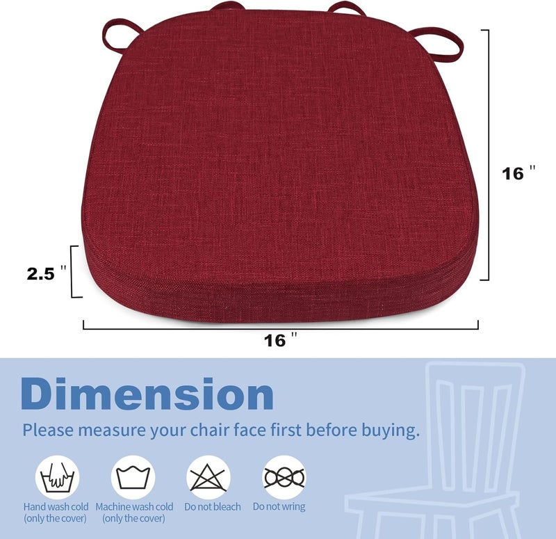 BUYUE Thickened 25 Original Linen Dining Chair Cushion UShape High Density Foam Comfortable Chair Pad for Kitchen Slip Resistant Indoor Seat Cushion 1 Piece Red - Image 3