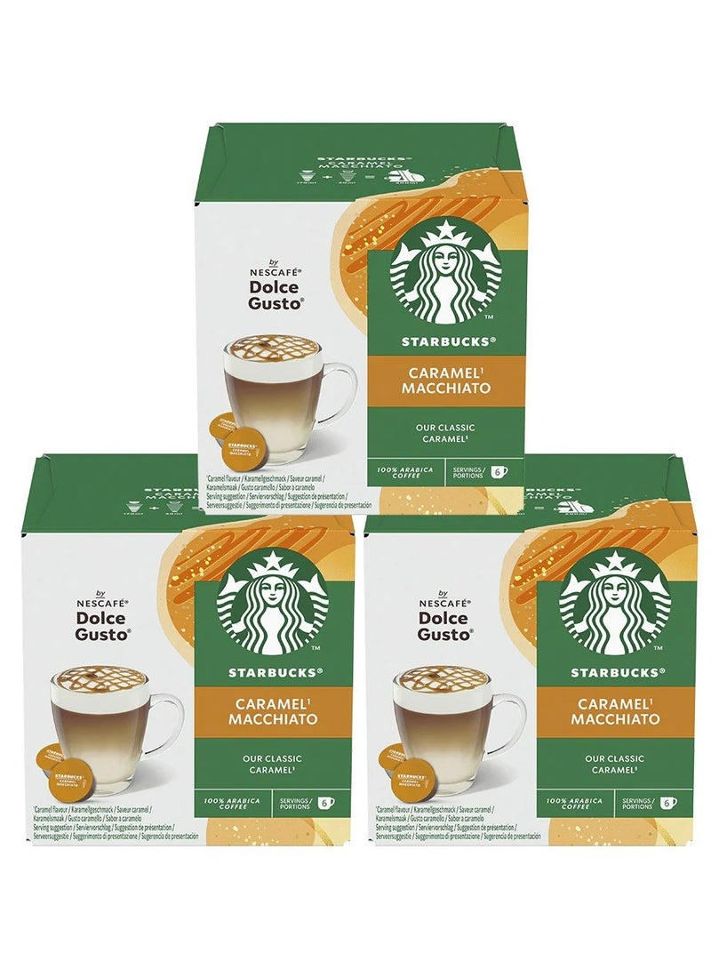 Starbucks Nescafe Dolce Gusto Caramel Macchiato 12 Capsules 15.8x6g, 5.5x6g-127.8g Pack of 3 - Image 1