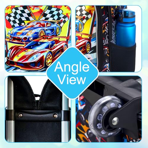 HPJGD 3PCS Car Rolling Bookbag for Boys, Kids School Backpack with Wheels, Water Resistant UV Printed Roller Wheeled Bookbag Set with Lunch Box - Image 5
