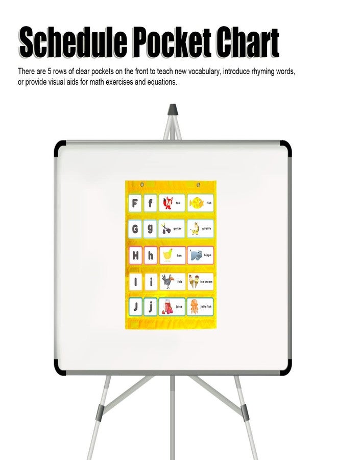 Dilwe Magnetic Pocket Chart,5 Rows Transparent Pockets Daily Schedule Chart Yellow for Teachers Homeschoolers Classroom Activities Standards Demonstrations - Image 4