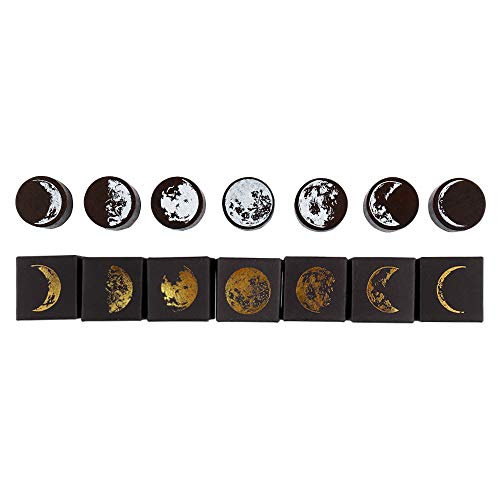 Dizdkizd 7 Pieces Phases of The Moon Wooden Rubber Stamps, Decorative Mounted Rubber Stamp Set for DIY Craft, Letters Diary and Scrapbooking - Image 1