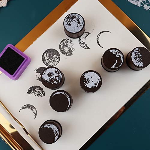 Dizdkizd 7 Pieces Phases of The Moon Wooden Rubber Stamps, Decorative Mounted Rubber Stamp Set for DIY Craft, Letters Diary and Scrapbooking - Image 2