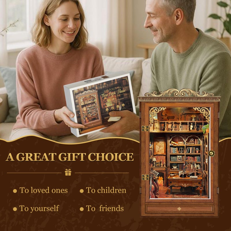 Miggley Book Nook Kit for Adults, Booknook DIY Miniature House Kit, Mini House Bookshelf Decor, Birthday Gift for Family, Friends - Time Book House - Image 5