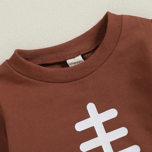 allshope Baby Boy Fall Clothes Set Long Sleeve Football Print Sweatshirt Pants Toddler Infant Outfits 6 12 18 24 Months 2T (Brown, 18-24 Months) - Image 4