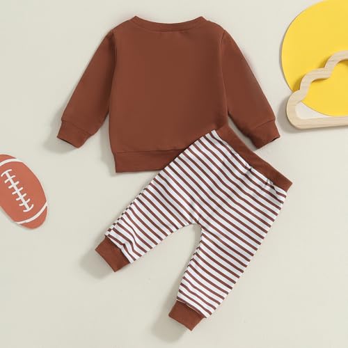 allshope Baby Boy Fall Clothes Set Long Sleeve Football Print Sweatshirt Pants Toddler Infant Outfits 6 12 18 24 Months 2T (Brown, 18-24 Months) - Image 3