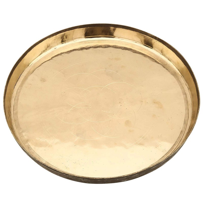 RJ kitchenware Store Bronze Metal thali Handmade Pooja Thali Handmade Kansi Plates Bell Bronze Metal Tray Pooja Thali (800 g, Bronze) - Image 1