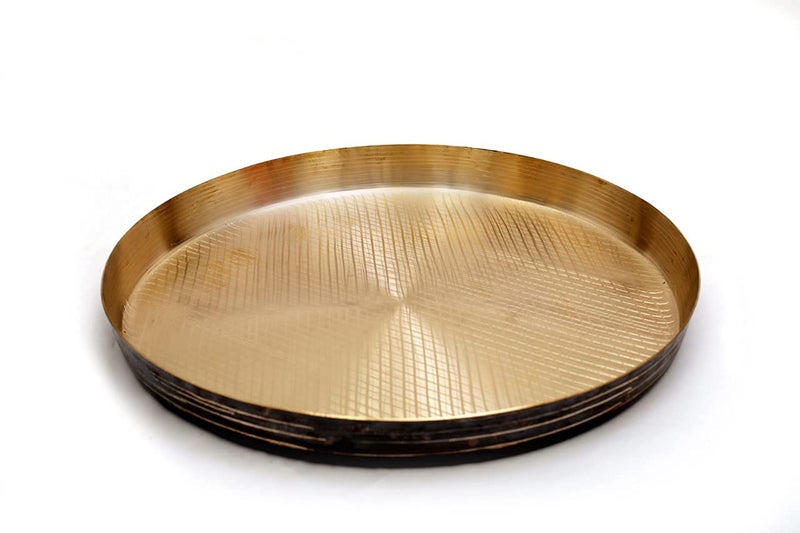 RJ kitchenware Store Bronze Metal thali Handmade Pooja Thali Handmade Kansi Plates Bell Bronze Metal Tray Pooja Thali (800 g, Bronze) - Image 2