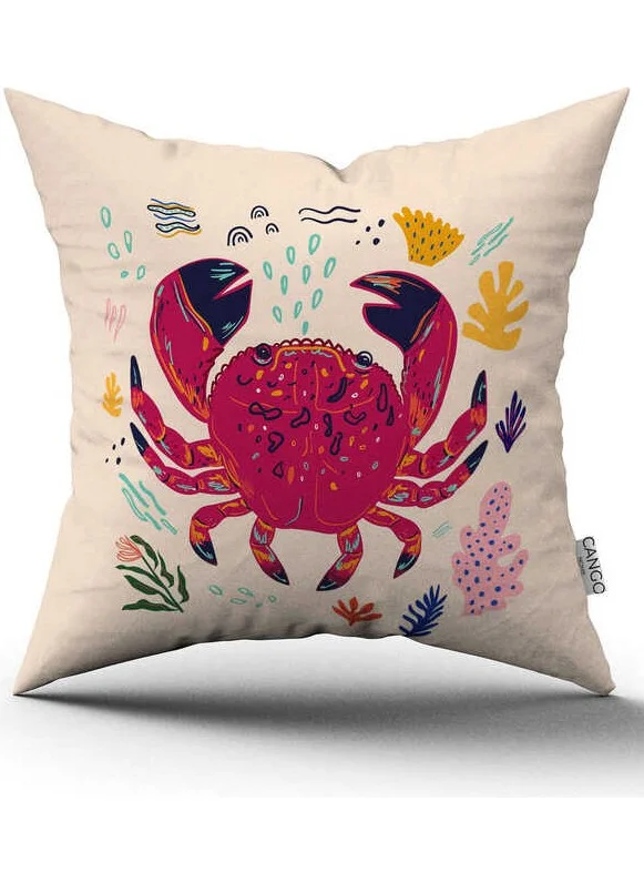 Cango Home Double Sided Cream Pink Marine Patterned Digital Printed Throw Pillow Cover CGH1182