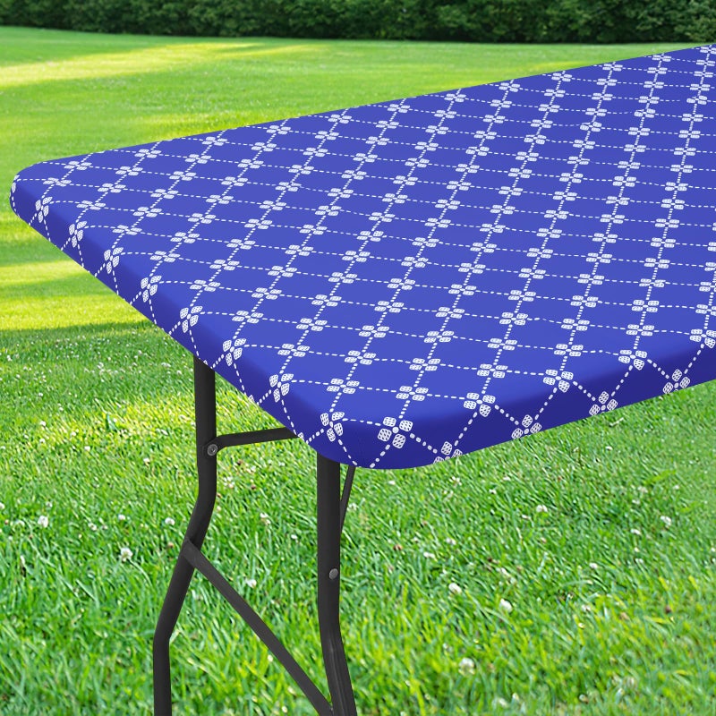 Misaya Rectangle Vinyl Table Table Tableloth مرنة المائدة المائدة مع الدعم الفانيلا الدعم الغطاء المائدة المائية المقاومة للماء يناسب 8 أقدام طاولات قابلة للطي للتخييم الداخلي والخارجية (الأزرق 30 "" × 96 "") - Image 1