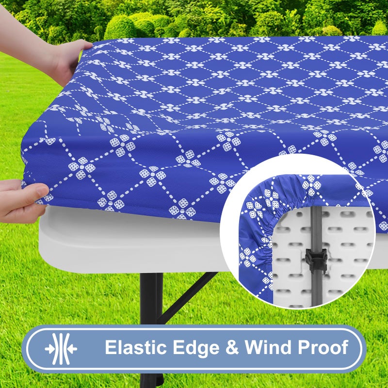 Misaya Rectangle Vinyl Table Table Tableloth مرنة المائدة المائدة مع الدعم الفانيلا الدعم الغطاء المائدة المائية المقاومة للماء يناسب 8 أقدام طاولات قابلة للطي للتخييم الداخلي والخارجية (الأزرق 30 "" × 96 "") - Image 2