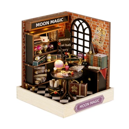 CUTEROOM Miniature House Kit CUTEROOM Tiny House Kit Wooden Dollhouse Kit Mini House Making Kit with Dust Cover DIY Dollhouse Kit Birthday Gift Moon Magic - Image 1