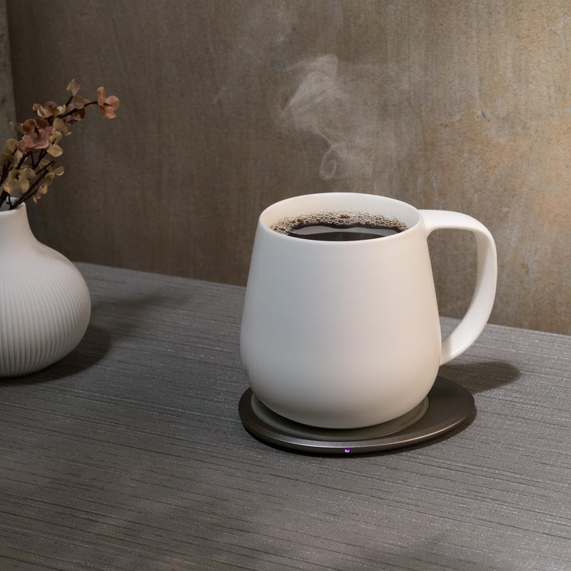 OHOM Ui+ Self-Heating Mug Set â€“ Jasmine White | 18 fl oz / 532 mL Ceramic Coffee & Tea Mug Set with Heating Pad - Image 3