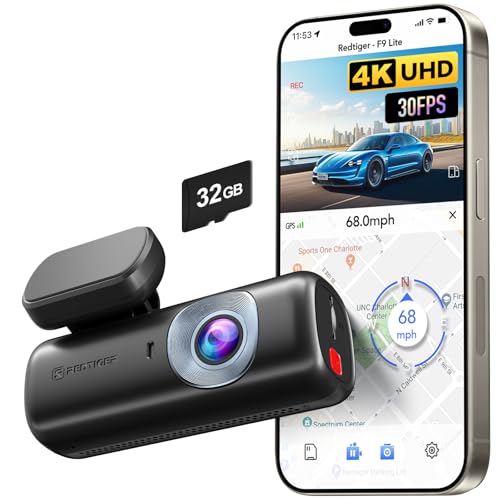 REDTIGER 4K Dash Cam Front, ADAS, Built-in WiFi GPS, Mini Hidden Dash Camera for Cars with G Sensor, 24H Parking Monitor, Free 32GB Memory Card, APP Control, Loop Recording, Night Vision (F9 Lite) - Image 1