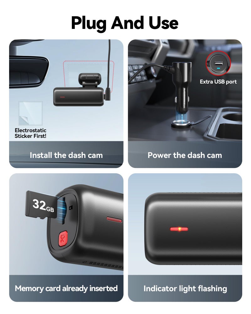 REDTIGER 4K Dash Cam Front, ADAS, Built-in WiFi GPS, Mini Hidden Dash Camera for Cars with G Sensor, 24H Parking Monitor, Free 32GB Memory Card, APP Control, Loop Recording, Night Vision (F9 Lite) - Image 4