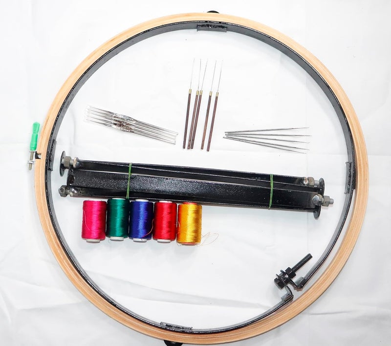 VRADAH 16Inch Aari Work Stand with 16Inch Embroidery Frame with Silk Threads5Spools Aari Needles Tulip Needles Pack of 15Needles Used for Embroidery Aari Maggam Work