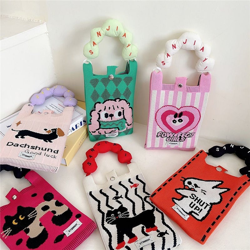 Ins New Mobile Phone Bag Knitted Dopamine Color Handbag Niche All-Match Storage Bag Knitted Crossbody Small Bag - Image 4