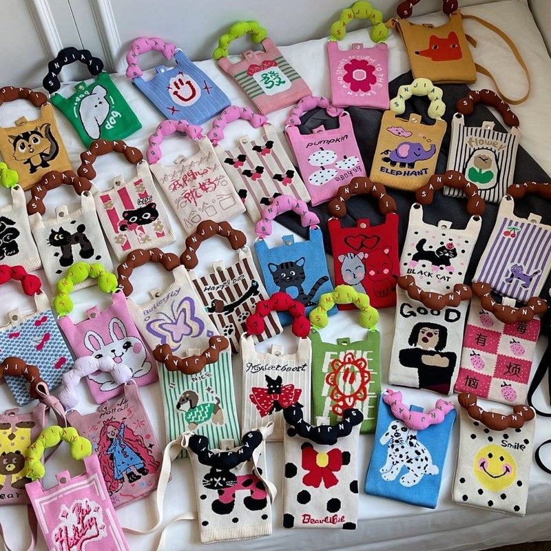 Ins New Mobile Phone Bag Knitted Dopamine Color Handbag Niche All-Match Storage Bag Knitted Crossbody Small Bag - Image 2
