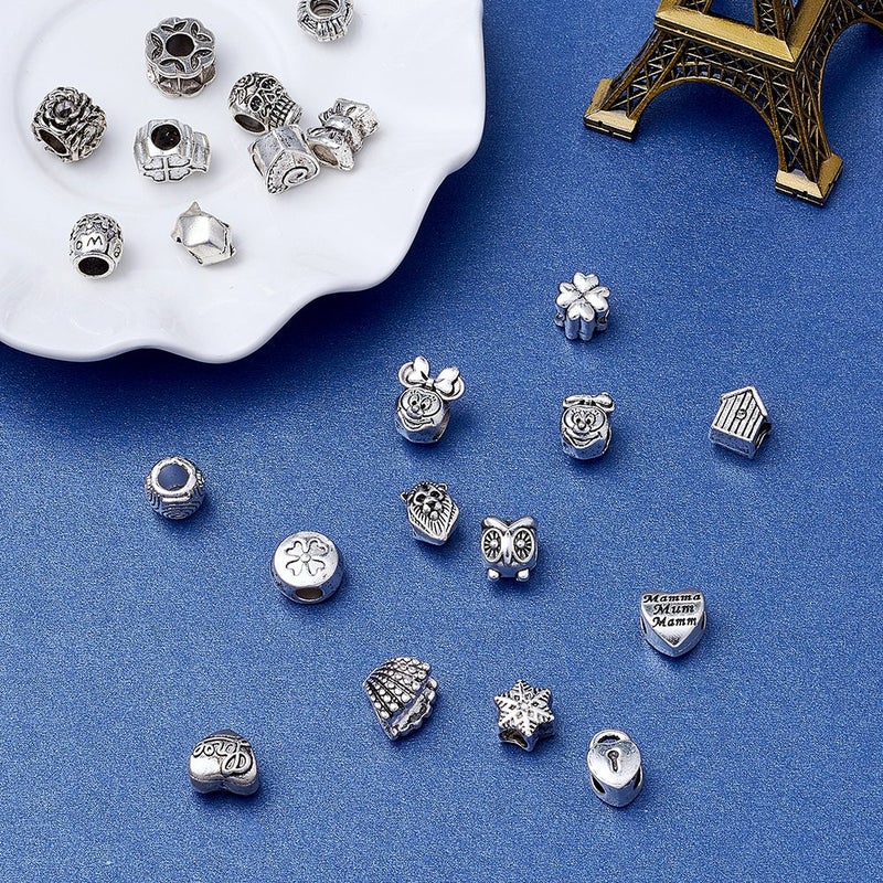 34 Zinc Alloy Tibetan Silver Vintage Hole Beads For Jewelry Bracelet Necklace Making - Image 2