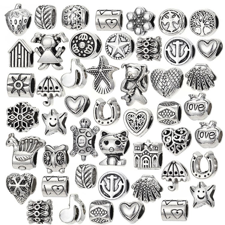 34 Zinc Alloy Tibetan Silver Vintage Hole Beads For Jewelry Bracelet Necklace Making - Image 1
