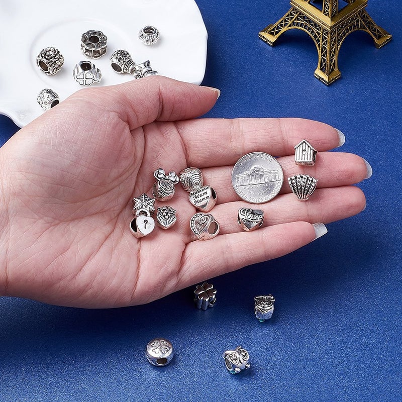 34 Zinc Alloy Tibetan Silver Vintage Hole Beads For Jewelry Bracelet Necklace Making - Image 3
