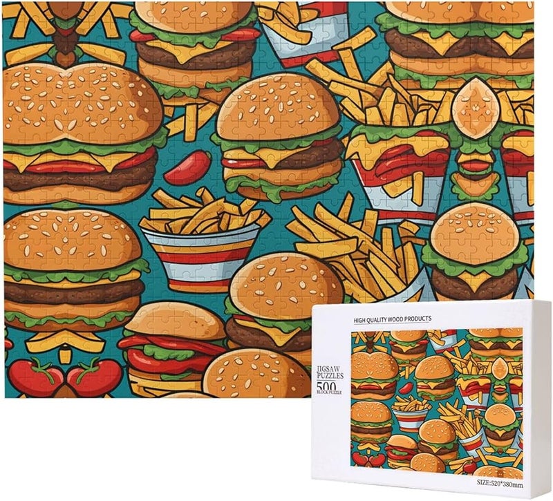 Phayah Cute Burger Fries 500 Piece Jigsaw Puzzle For Adults Home Decor 20 4 X 15 Inches - Image 1