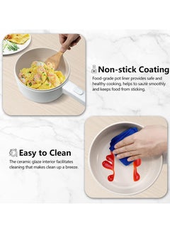 TOMSHOO 1.8L Electric Hot Pot with Steamer & Temperature Control - Non-Stick Electric Cooker Shabu Shabu, Electric Skillet,Frying Pan,Electric Saucepan,for Noodles, Egg, Steak, Sauté, Steam and Soup (1.8 L)  - Image 4