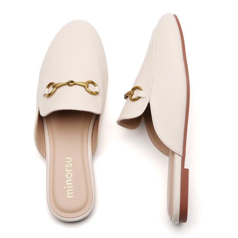 Minorsu Buckle Mules for Women Round Toe Backless Flat Mules Slides Mules Shoes Ladies Slip-on Loafers - Image 3