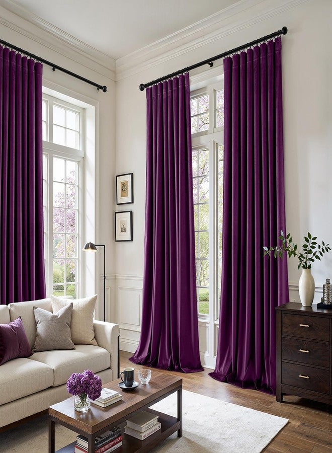 ANRODUO Purple Velvet Curtains 96 Inches Long Blackout Thermal Insulated Soundproof Curtain Privacy Room Darkening Curtains Pinch Pleat Window Drapes for Bedroom Living Room 42 x 96 Inch Set of 2 - Image 2