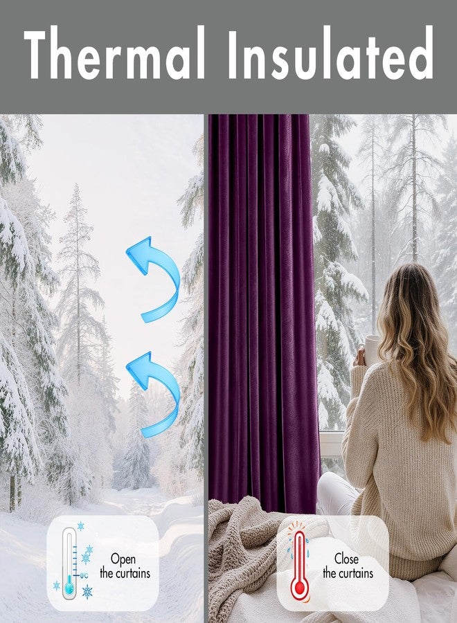 ANRODUO Purple Velvet Curtains 96 Inches Long Blackout Thermal Insulated Soundproof Curtain Privacy Room Darkening Curtains Pinch Pleat Window Drapes for Bedroom Living Room 42 x 96 Inch Set of 2 - Image 4