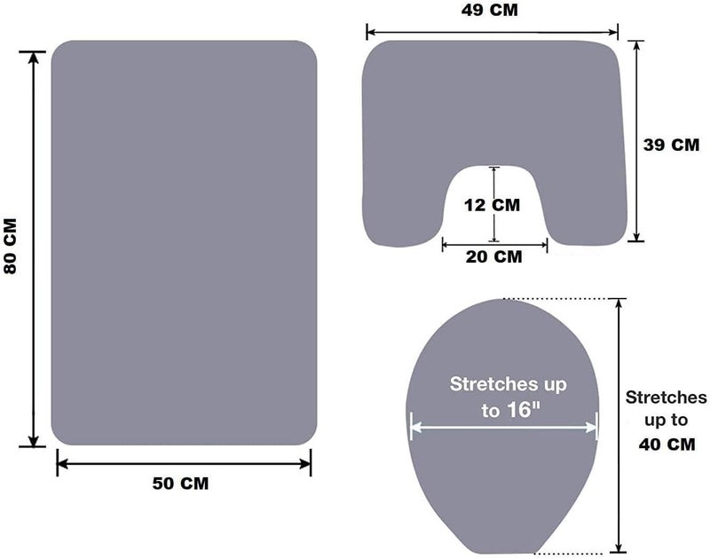 Home Concept 3 -Set Bathroom Anti-Slip Pedestal Rug + Lid Toilet Cover + Bath Mat - Image 2