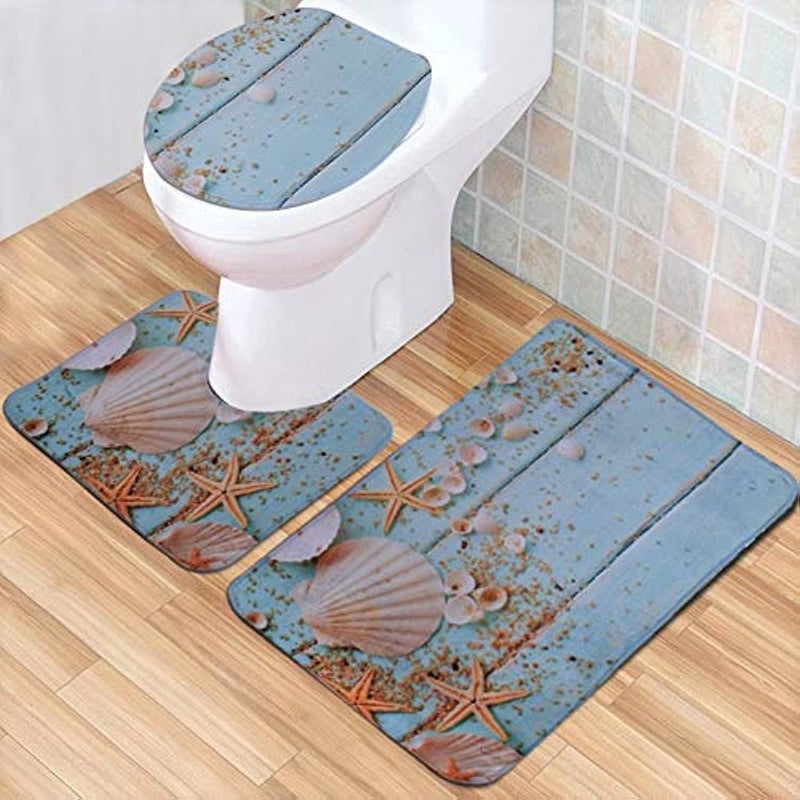 Home Concept 3 -Set Bathroom Anti-Slip Pedestal Rug + Lid Toilet Cover + Bath Mat - Image 1
