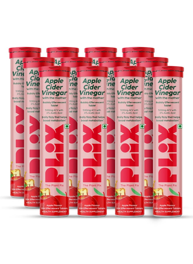 PLIX THE PLANT FIX PLIX - THE PLANT FIX Apple Cider Vinegar 15 Effervescent Tablet, ACV with the mother supports regular metabolism, vitamin B6 & B12, Pack of 4 (Apple), Plant-based, Easy to carry & consume - Image 1