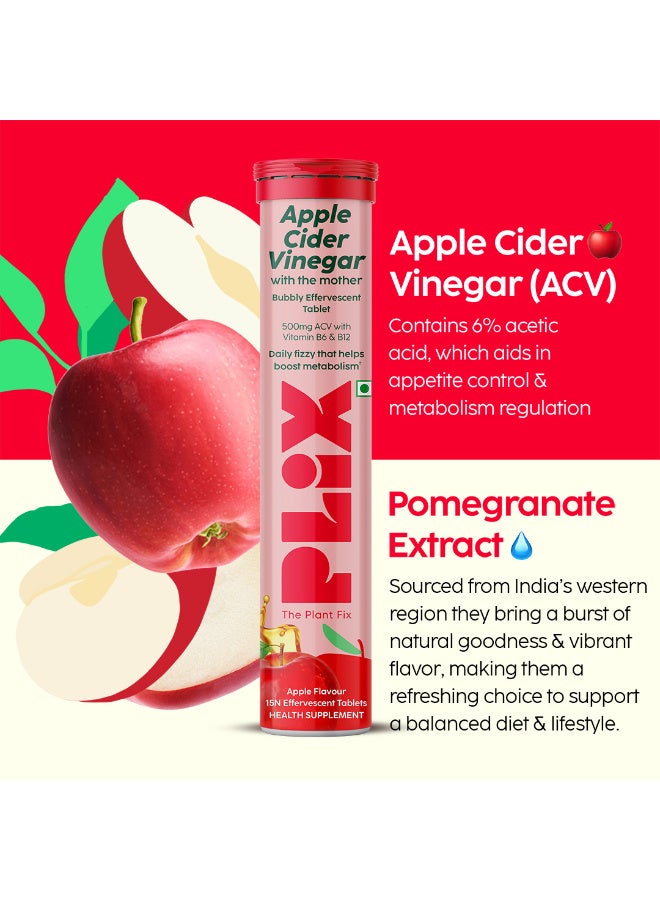 PLIX THE PLANT FIX PLIX - THE PLANT FIX Apple Cider Vinegar 15 Effervescent Tablet, ACV with the mother supports regular metabolism, vitamin B6 & B12, Pack of 4 (Apple), Plant-based, Easy to carry & consume - Image 3