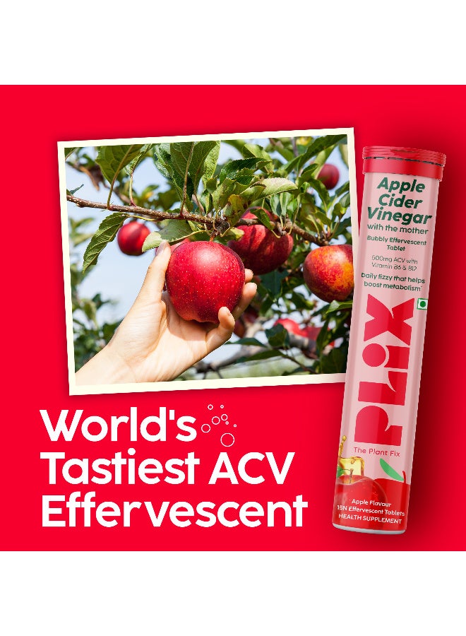 PLIX THE PLANT FIX PLIX - THE PLANT FIX Apple Cider Vinegar 15 Effervescent Tablet, ACV with the mother supports regular metabolism, vitamin B6 & B12, Pack of 4 (Apple), Plant-based, Easy to carry & consume - Image 4
