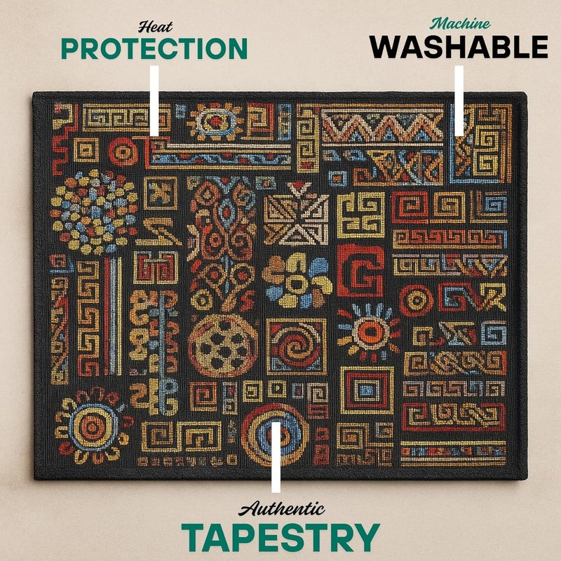 DaDa Bedding Bohemian Ethnic Ornaments Tapestry Placemats  Set of 4Pieces Greek Ethnic Calligraphy Geometric Colorful Dark Black Design  Decorative Cotton Woven Kitchen Dining Mats  13 x 19 - Image 2