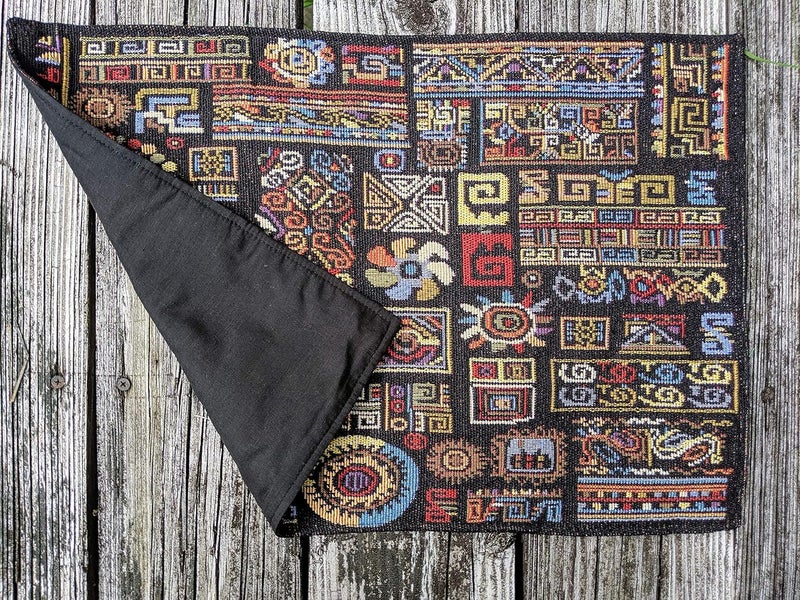DaDa Bedding Bohemian Ethnic Ornaments Tapestry Placemats  Set of 4Pieces Greek Ethnic Calligraphy Geometric Colorful Dark Black Design  Decorative Cotton Woven Kitchen Dining Mats  13 x 19 - Image 3