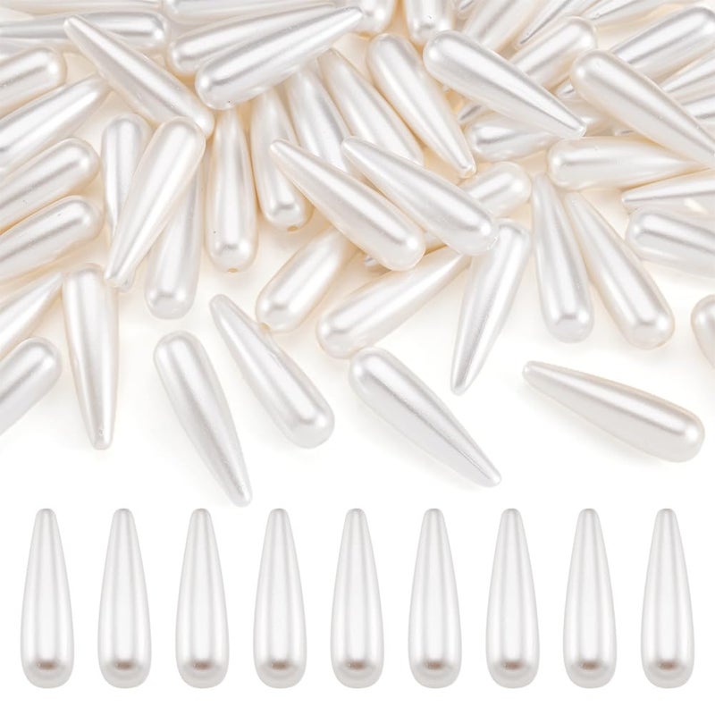 50Pcs Acrylic Teardrop Imitation Pearl Beads White Teardrop Shape Beads Plastic Pearl Beads Loose Beads for DIY Craft Jewelry Making