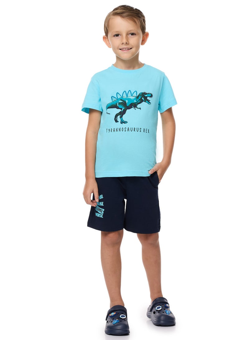 فكتور اند جين طقم تي شيرت وشورت فيكتور وجين ديناصور بجيوب - أزرق - Image 1