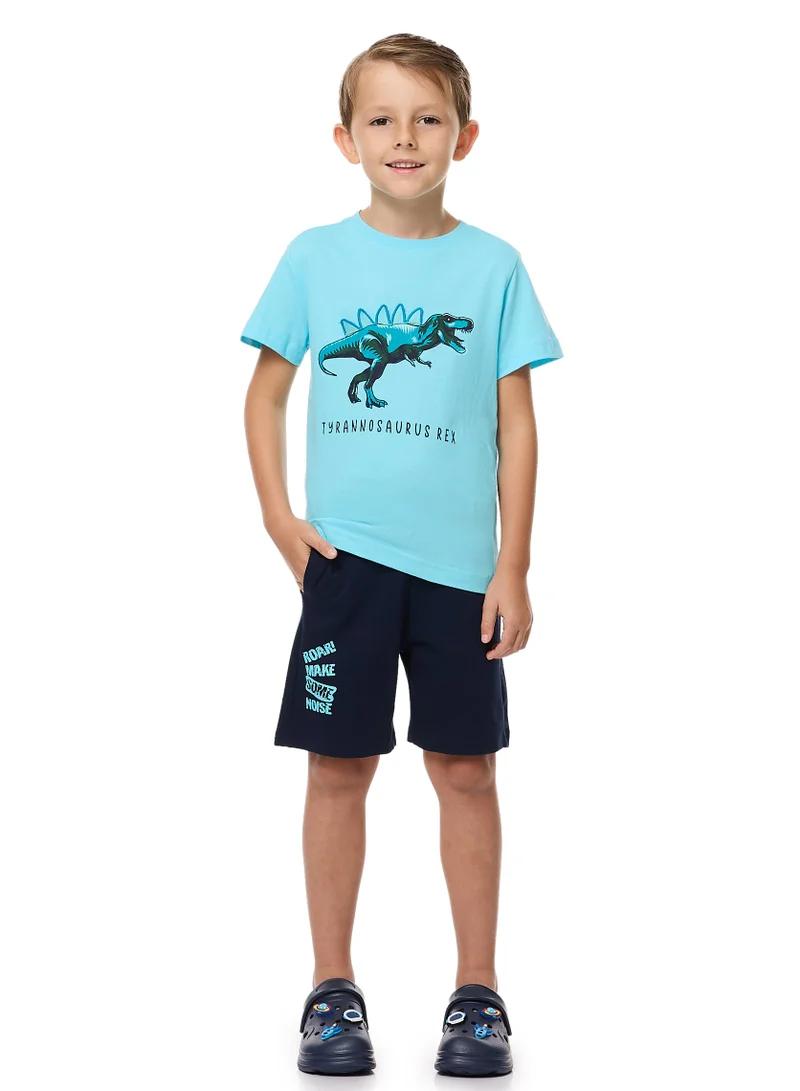 victor and jane Victor and Jane Dinosaur Set T-Shirt & Pull-On Shorts with Pockets - Blue