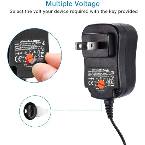 Powseed 12W Universal AC Adapter DC 3V 4.5V 5V 6V 7.5V 9V 12V Power Cord for Household Electronics CCTV IP Camers Routers Speaker Tablet Webcam USB Devices Multi Voltage 1000mA Wall Cord Charger - Image 3